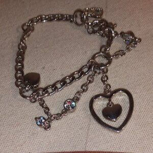 Silver tone chain linked heart and Rhinestone bracelet.
